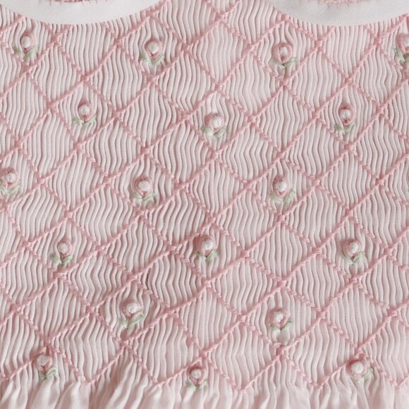 New Pink Smocked Romper Bullion Rose Embroidery Feltman Brothers 12 Month NWOT - Picture 5 of 5